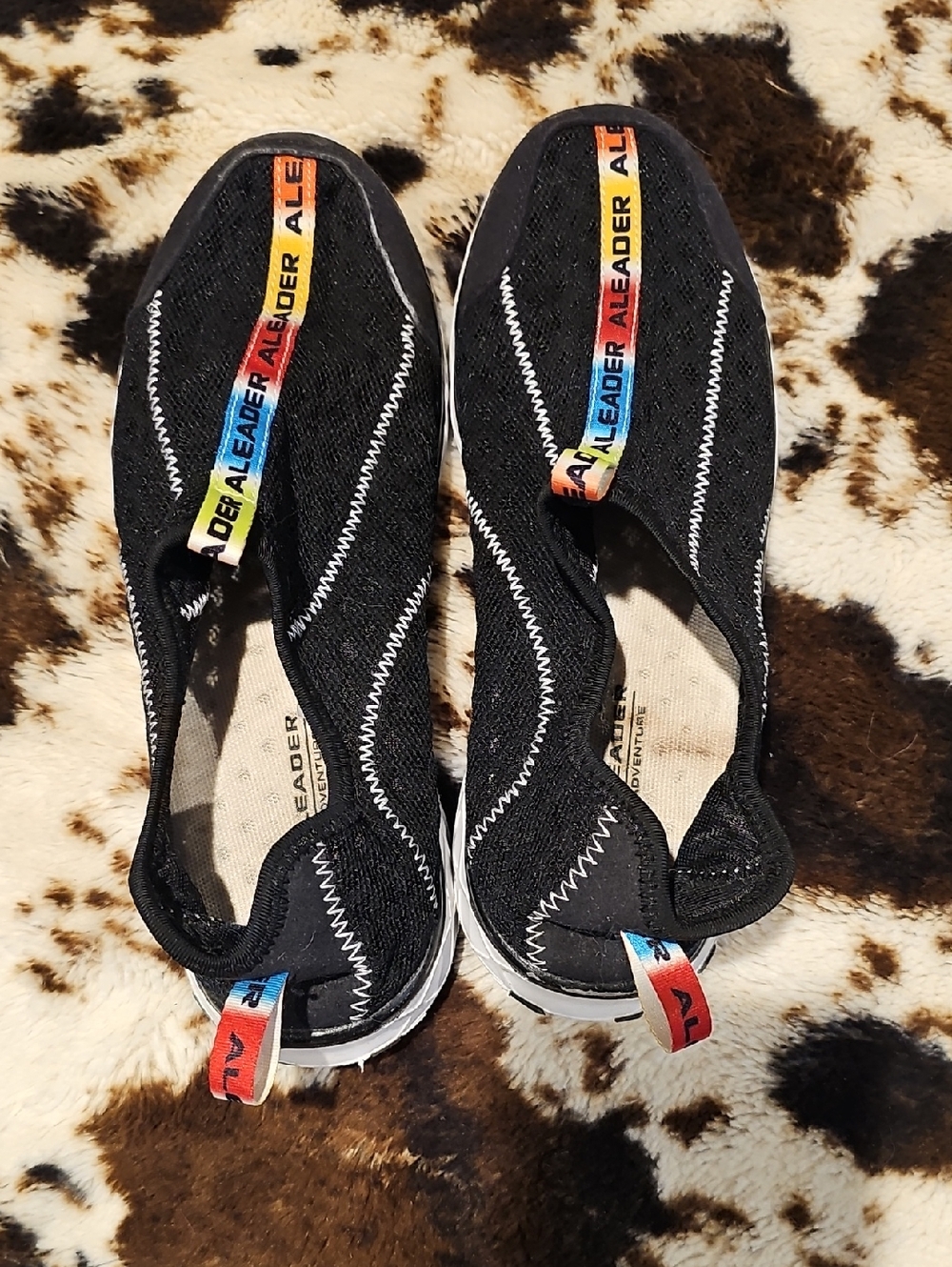 ALeader Black Slip-On Knit Water Shoes with Rainbow Pull Tabs